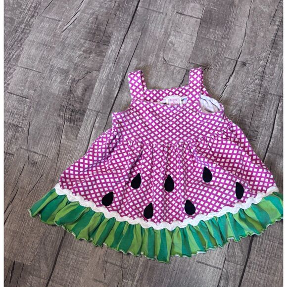 Molly & Millie Watermelon Print Dress Green Ruffle Trim Girls 24 Months - Picture 1 of 3